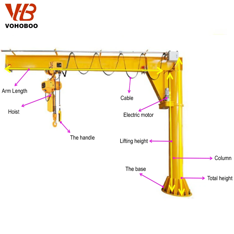500 kg 1 ton 5 ton Foundation Free Standing  Electric & Manual Cantilever JIB Crane with Hoist