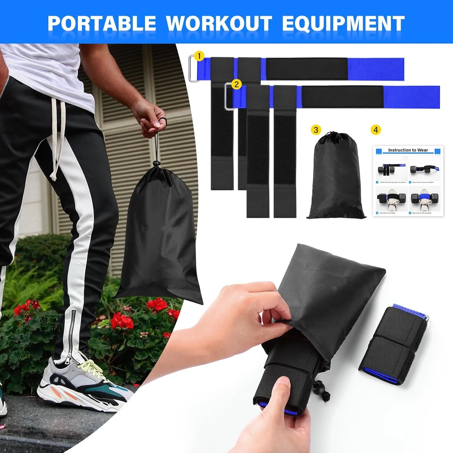 Wellshow Sport Tibialis Trainer Exercises Adjustable Ankle Strap Dumbbell Attachment for Feet Relieve Leg Pain