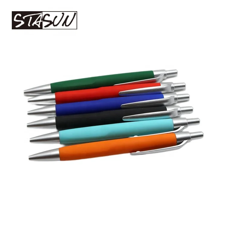 STASUN Promotional Ball Pen Logo Printed Pen Colorful Rubber Coating Pen Retractable Ballpoint Customized Printed Less MOQ