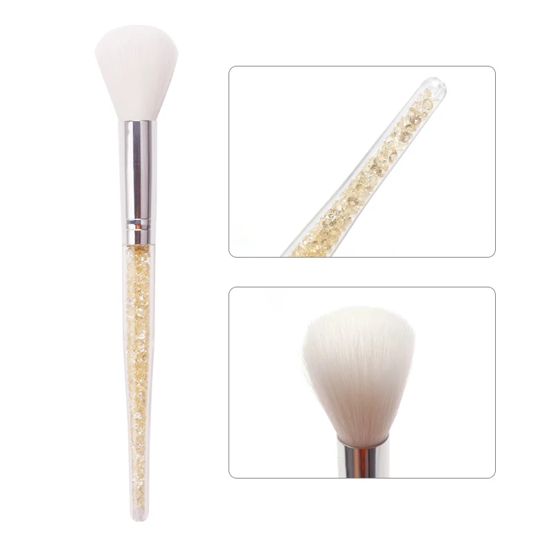 Nail Tools Dust Brush Long Handle Transparent Crystal Rod With Diamond Soft Makeup Blush Brush Nail Loose Powder Cleaning Brush