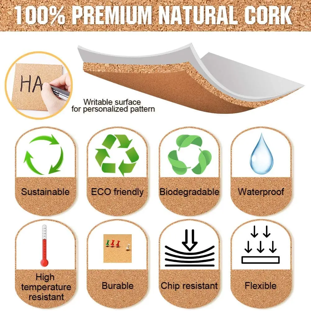 4 Inch Self Adhesive Cork Squares Cork Stick Sheets for Coasters and DIY Crafts Board Backing Sheets Mini Wall Soft Wood Tile