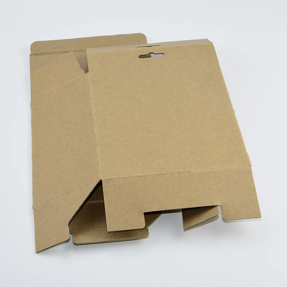 Biodegradable Flat Collapsible Hanger Box Corrugated Natural Brown Kraft Paper Packaging for Phone Case Power Bank Packaging