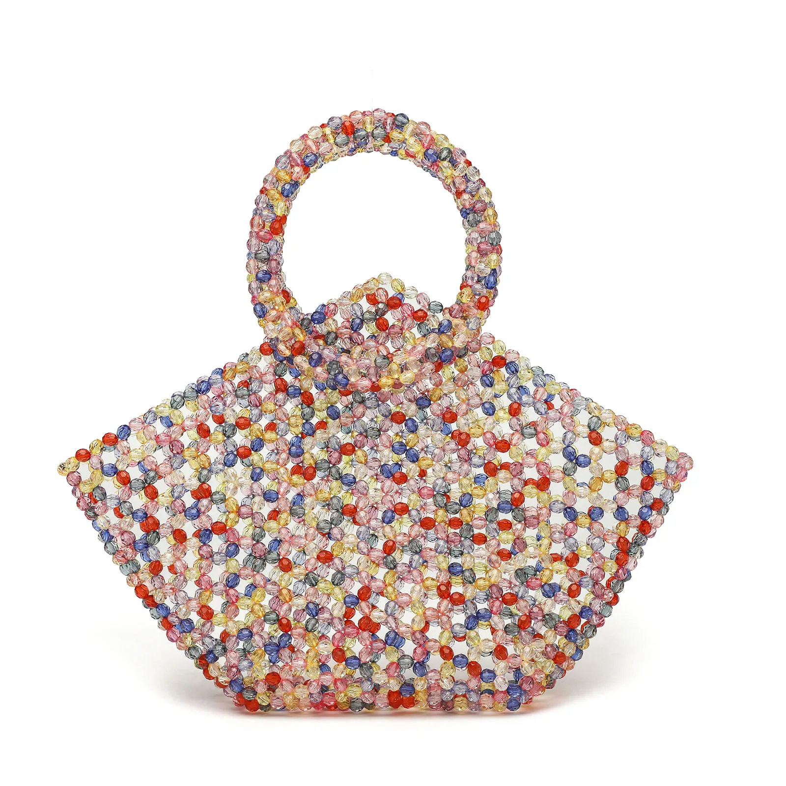 Candy Color Beaded Bag Handmade Beaded Tote Bag Cute Basket Beads Bag