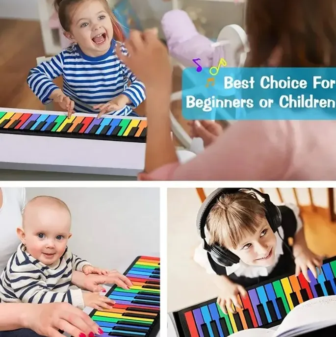 25Keys Portable Electric Soft Keyboard Waterproof Musical Play Mat Instrument Rainbow Flexible Roll Up Piano For Kid