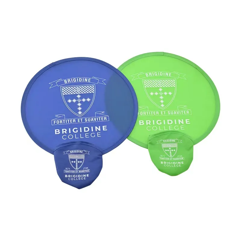 Custom Foldable Nylon Flying Disc Folding Fan Flexible  Flyers Sublimation Round Handheld Fans