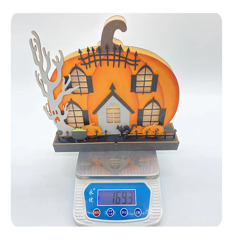 Pumpkin House Lighting Ornament Halloween LED Light Home Holiday Decoration Ornament Wooden Craft Gift Ornament