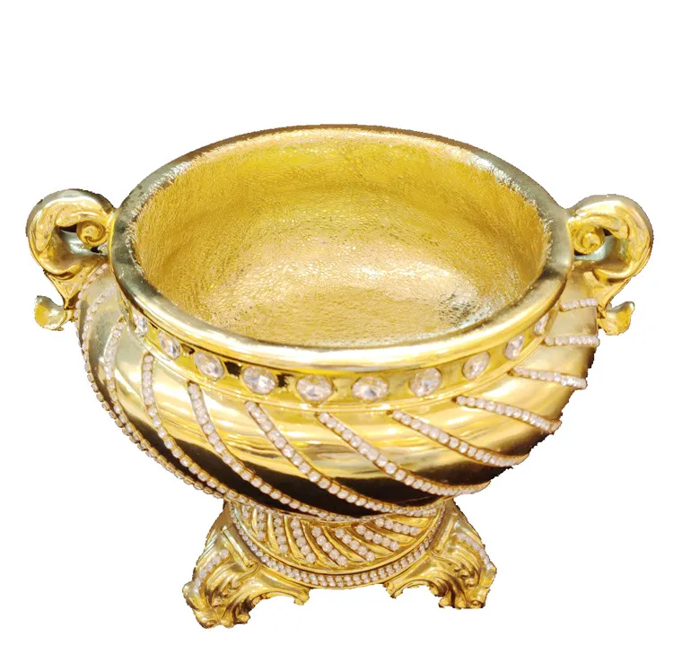
European gold rim crystal diamond resin electroplate resin craftwork footed bowl fruit plate 