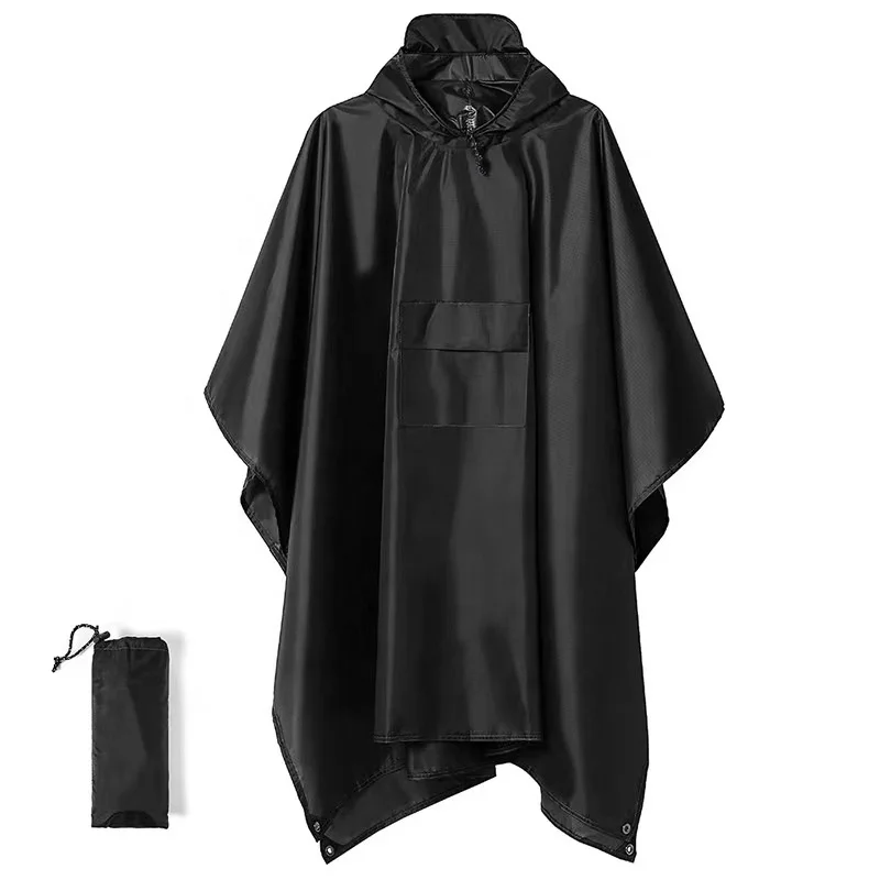 Hiking Camping Reusable Rain Ponchos with Hood & 1 Pouch for Adults