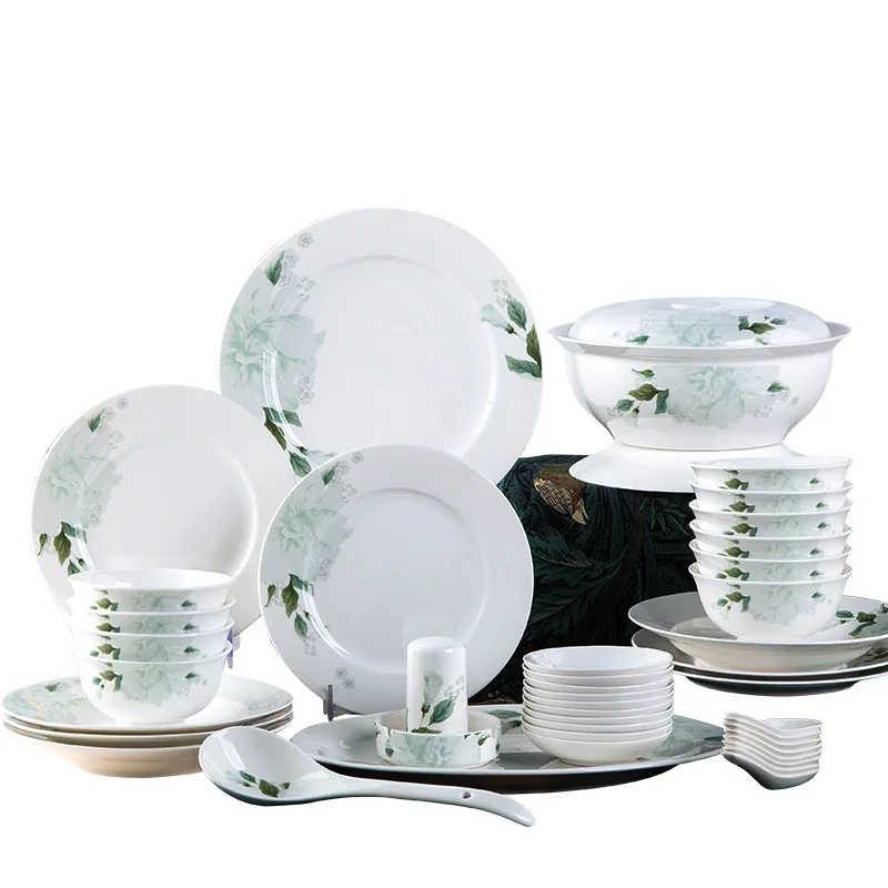 
28pcs/56pcs Nordic minimalist scenery Dezhen bone china tableware set combination dish plate household DN043# 