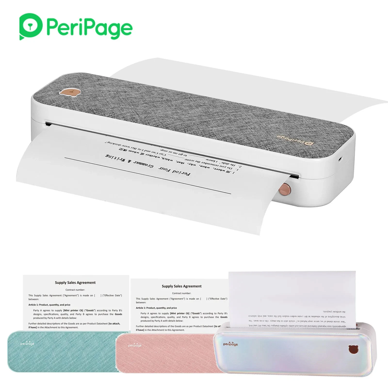 PeriPage wireless Bluetooth mini A4 Portable Inkless Thermal Printer for Document Photo Printing Gifts with Paper