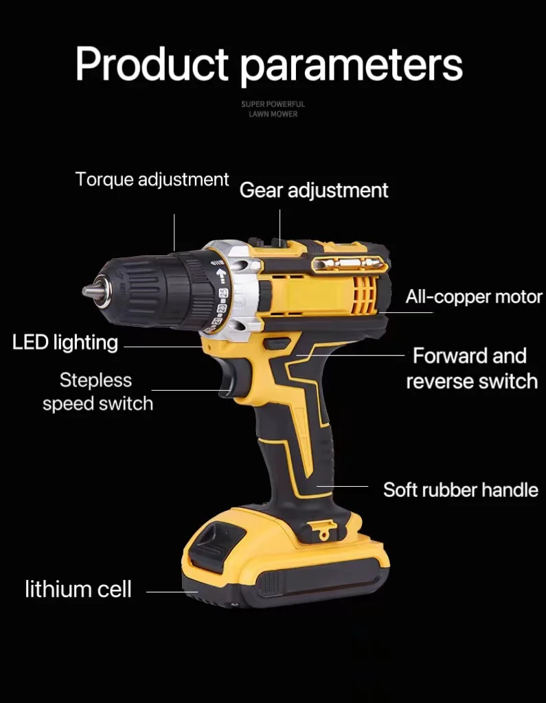 21V Custom Hand Drill Machine Lithium Battery Power Tools Drill Set Cordless Hammer Drill