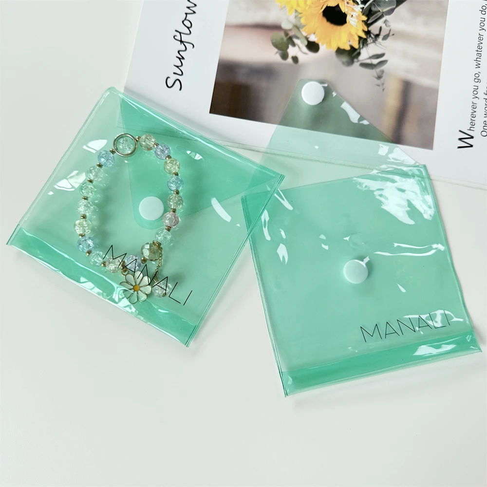 Luxury Custom Small Envelope Pouch Jewelry Packaging Bag With Button Printed Logo Clear Transparent Pvc Plastic Bag For Bracelet