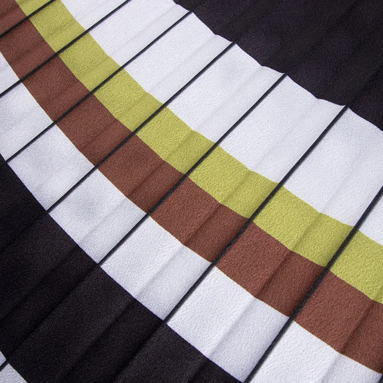 Fashion cut piece stripe printed pleated chiffon fabric for dress