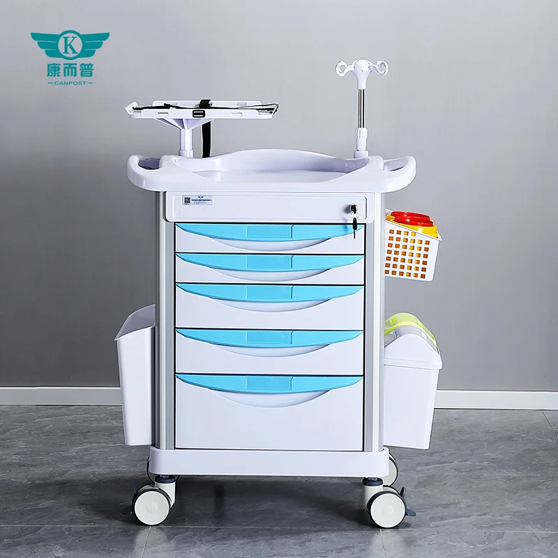 Hot ABS hospital multi-functional mobile rescue medical cart with instrument table eight claw rod factory wholesale rescue car