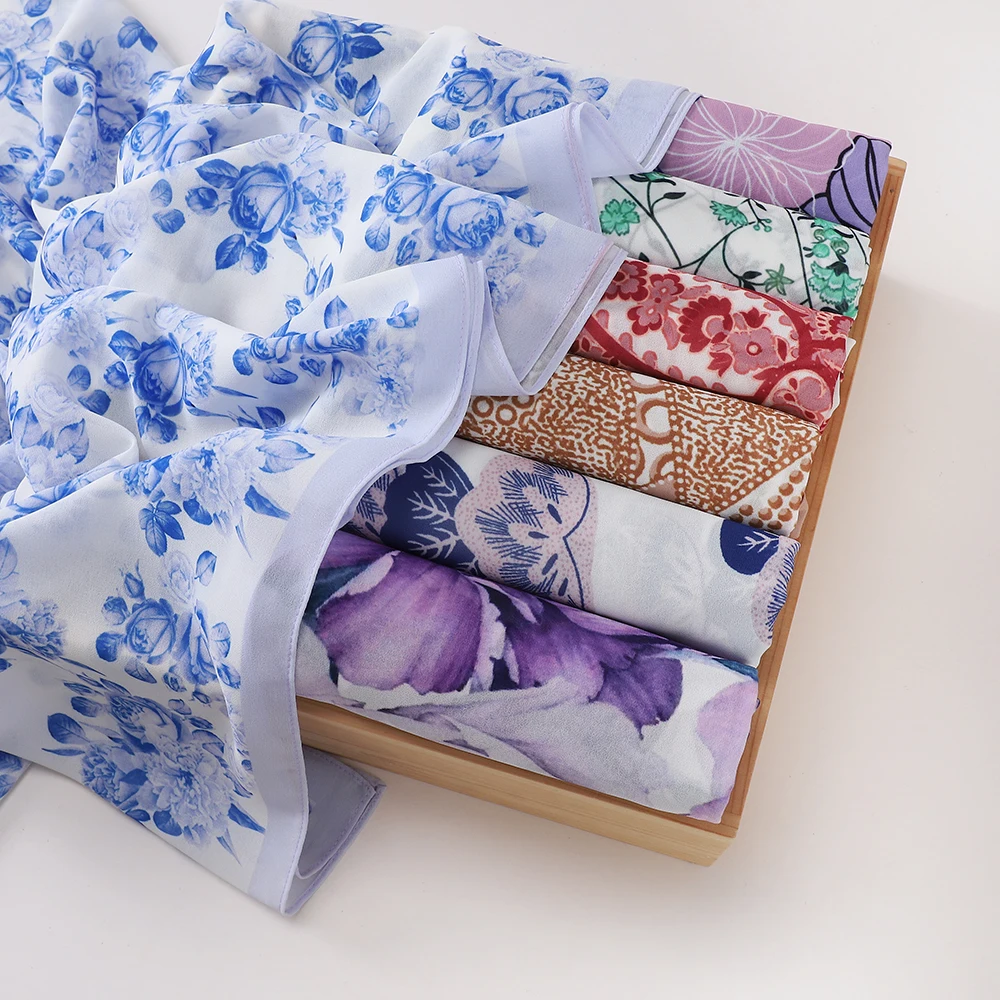 New Digital Print Shawl Wholesale Malaysia Chiffon Voile Custom Printed Hijab Tudung Bawal Floral Headscarf Wraps for Women
