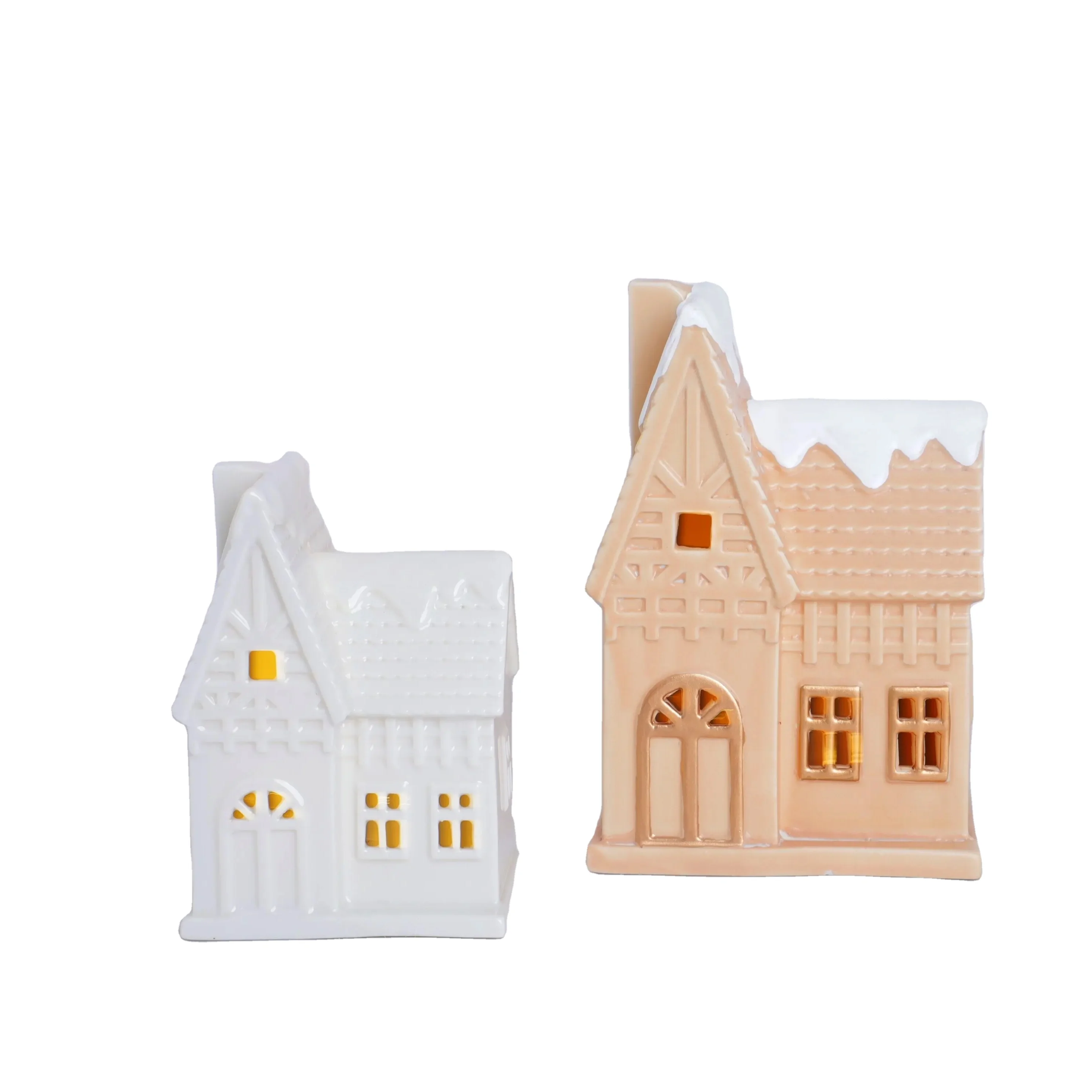 Christmas Miniature Porcelain Village Sets Tabletop Figurine LED Porcelain House Miniature Christmas Figurines Decorations