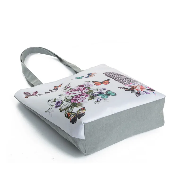 Italy Vintage Tower Design Shoulder Bags Women Summer Floral Beach Bags For Female Single Canvas Shopping Handbags High Capacity