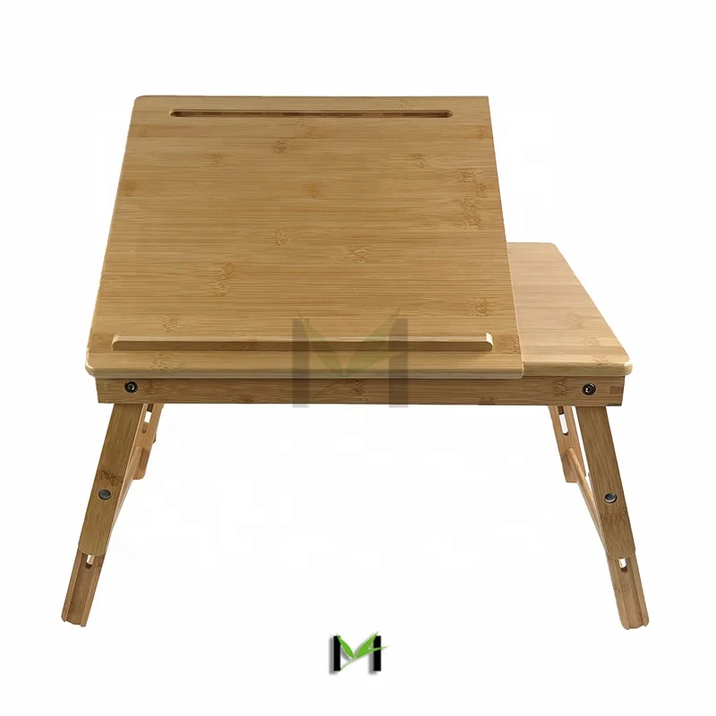 Bamboo Lap Stand Table with Folding Legs Portable Table Bed Tray for Computer with Mouse Pad