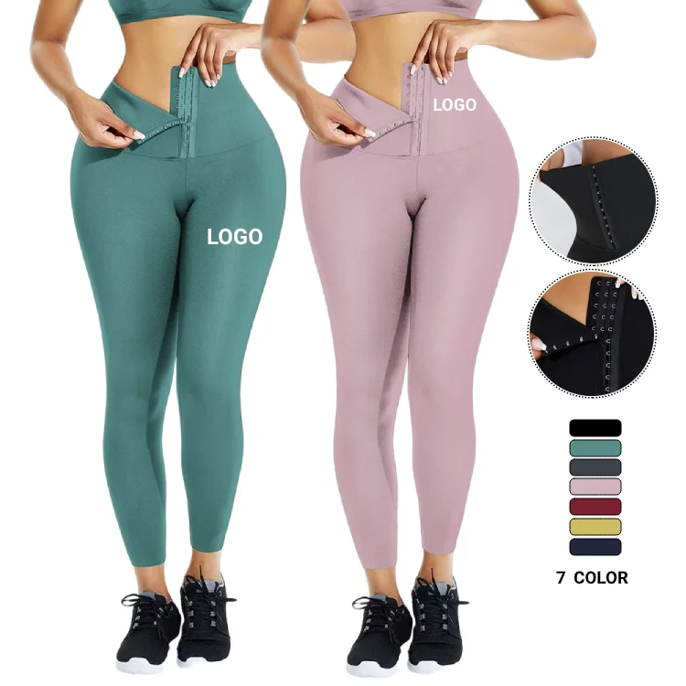 Custom Logo Adjustable Hooks Women High Waist Tummy Control Yoga Legging Elasticity Waist Trainer Leggings