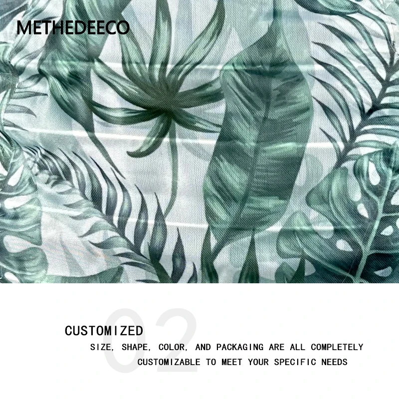 Methedeeco Customize Printing  Green  Leaf Fabric Solar Wall Lamp Outdoor Green Lantern