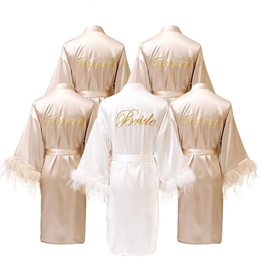Custom Soft Silk Satin Kimono Robes For Bride and Bridesmaid Morning Gown