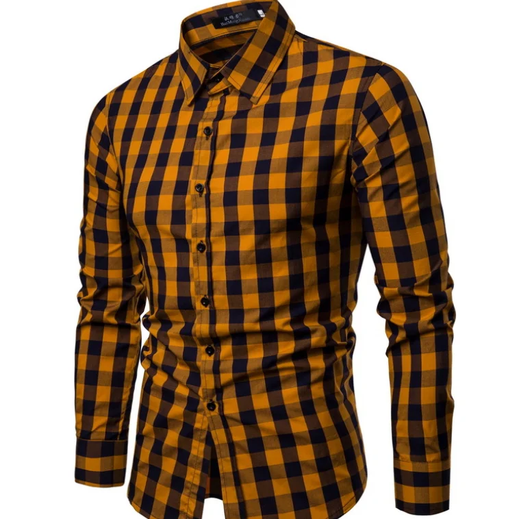 
Wholesale 65% Cotton 35% Polyester Regular Fit Long Sleeve Preppy Plaid Collar Shirt Man 