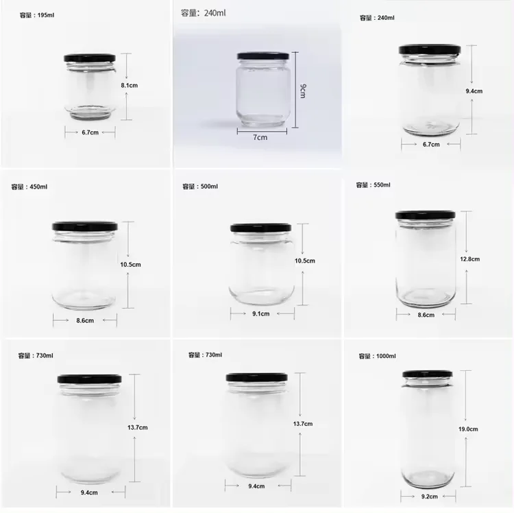 30ML 50ML 100Ml 240Ml 350Ml 500Ml 750Ml 1000Ml Round Shape Honey Jam Pickles Glass Jar With Twist Off Lid