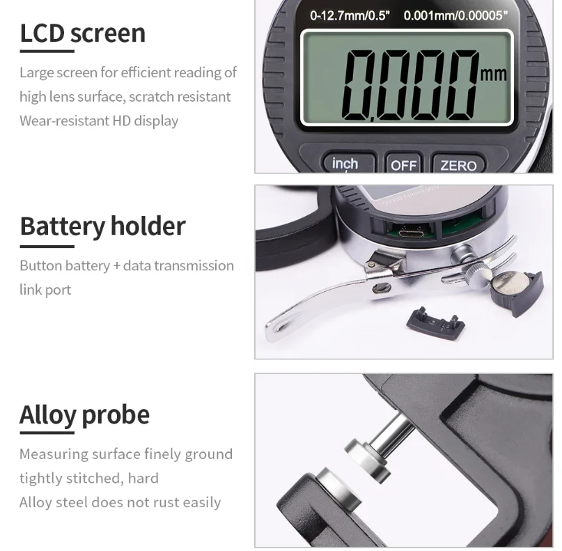 M 0-12.7mm Electronic Digital Thickness Meter Gauge for Paper Film Leather Thickness Measuring Tool