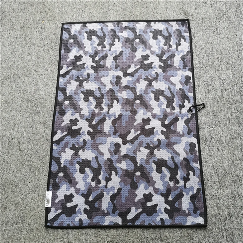 Wholesale Custom Logo Printed Sublimation Microfiber Waffle Golf Towel With Eyelet and Carabiner
