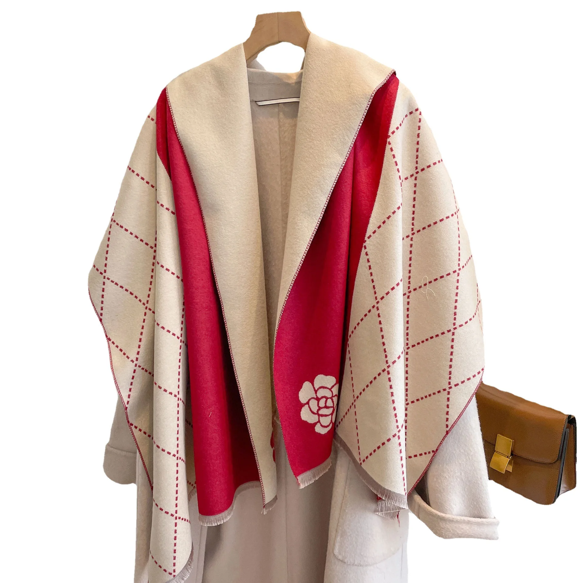 2023 hot sale fashion camellia design women warm scarves  cashmere pashmina shawl winter luxury soft scarf