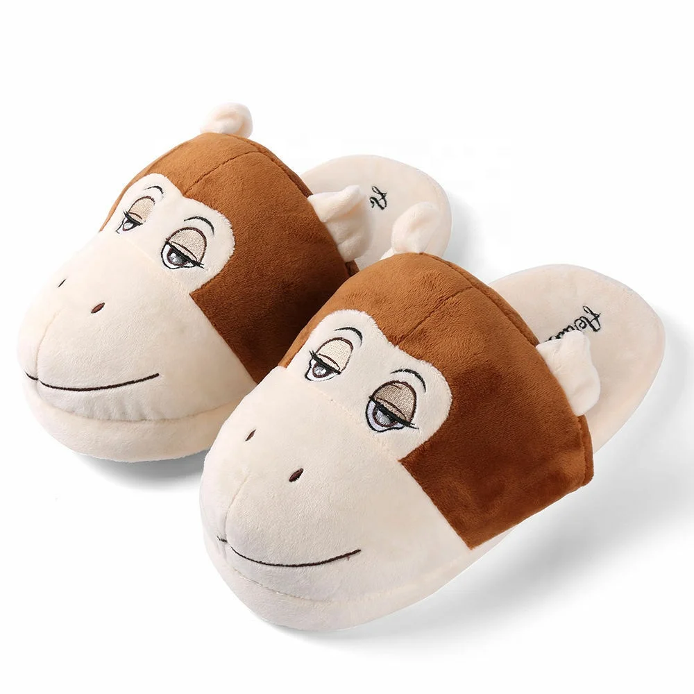 Soft and Cute Plush slippers animal shape brown monkey winter plush cartoon slipper