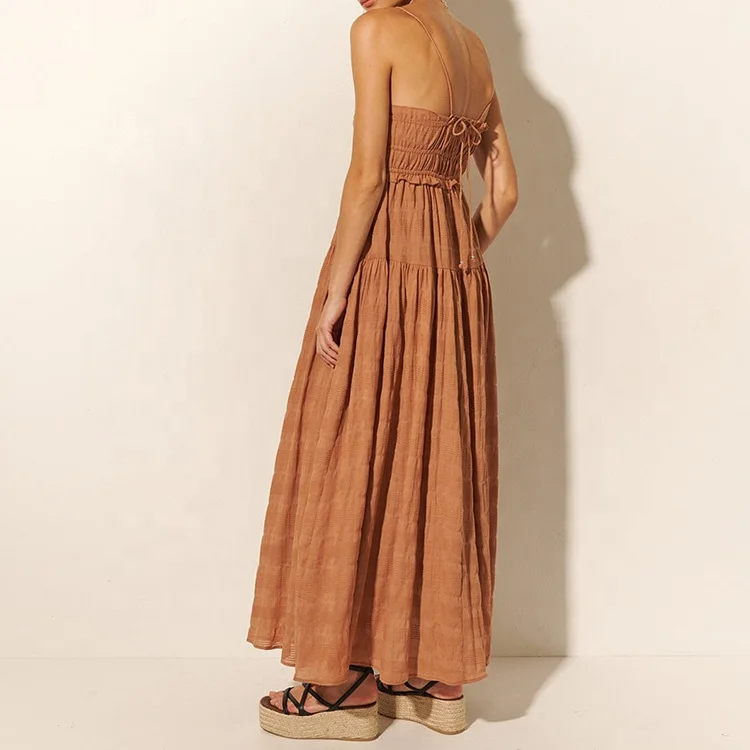 Tongrui OEM/ODM Women Clothing Summer Solid Color Cotton Linen Dresses Spaghetti-strap Casual Sling Midi Dress For Ladies
