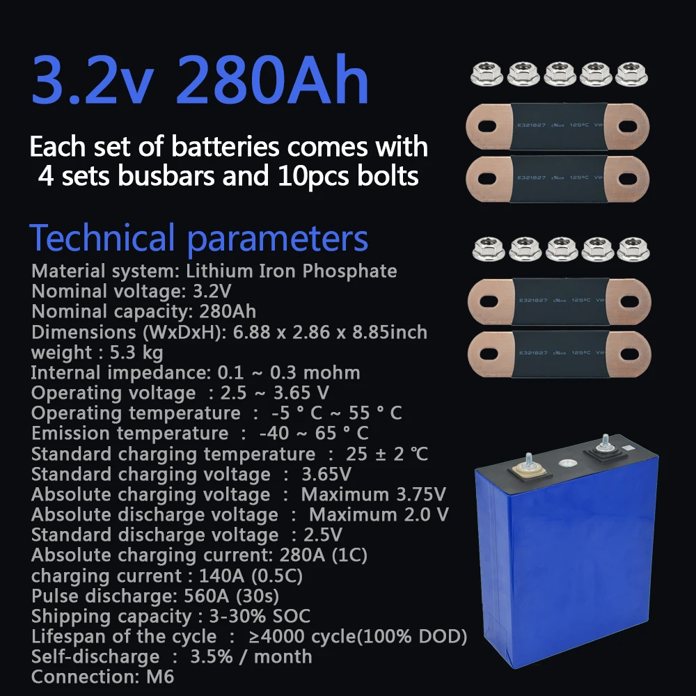 US Inventory Batterie 4 Pieces Grade A  EVE 280Ah Prismatic Cell Lifepo4 3.2v 280ah Lithium Ion Batteries Lifepo4 Battery Pack