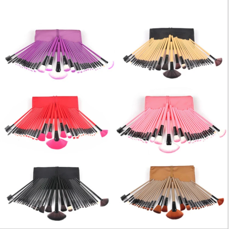 32 pcs makeup brush set makeup eye shadow foundation brush pink makeup brush with pu bag  tools wholesale