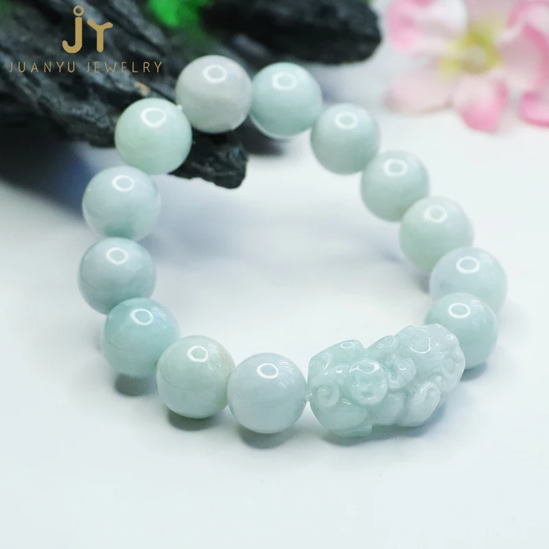 Fashion Jewelry Burma Jadeite Bracelets Mythical Animal Pixiu Natural Stone Bracelets Handcarved Myanmar Jade Bracelets