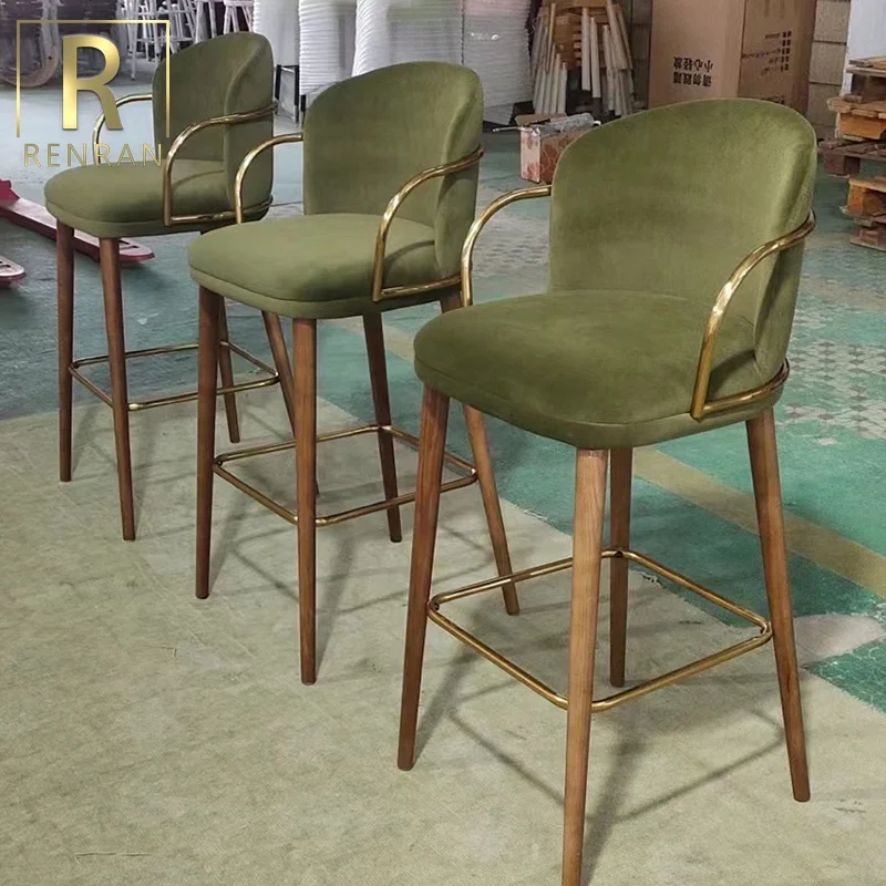 Luxury high chairs for kitchen chair bar counter stool for disabled elderly breakfast velvet bar stools with back