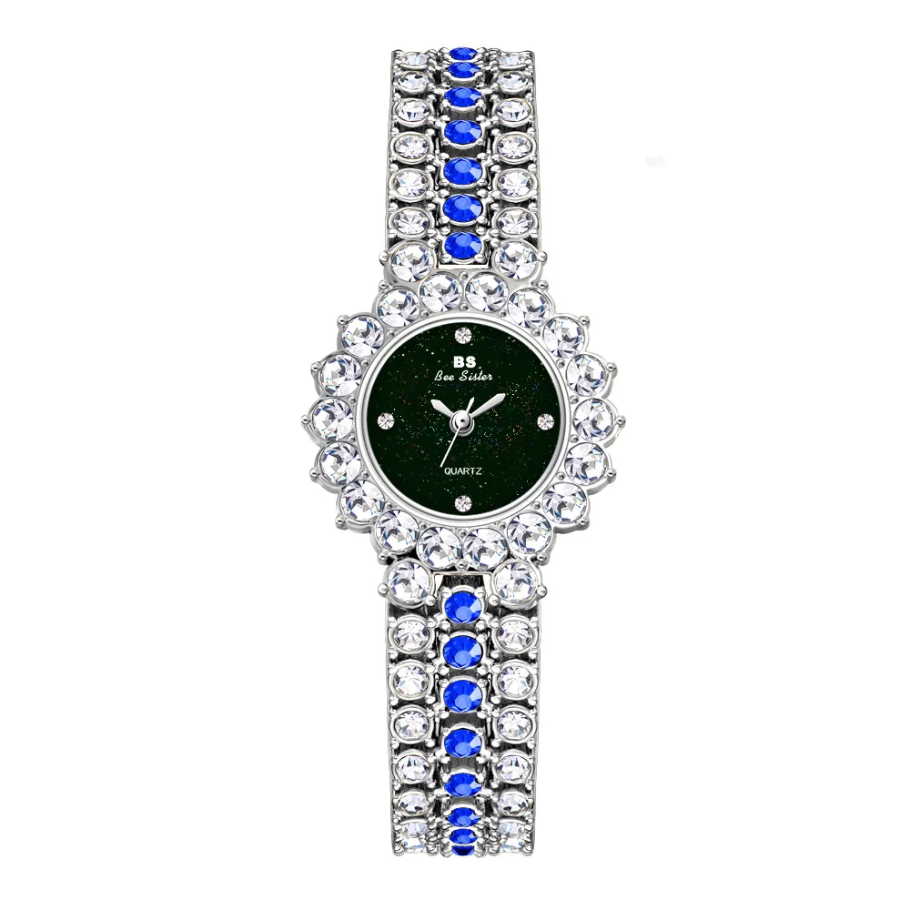 Full Bling Iced Out Luxury Crystal Women Fashion Bracelet Watch BS Diamond Gold Green Silver Blue Color Bracelet Relogio Mulher