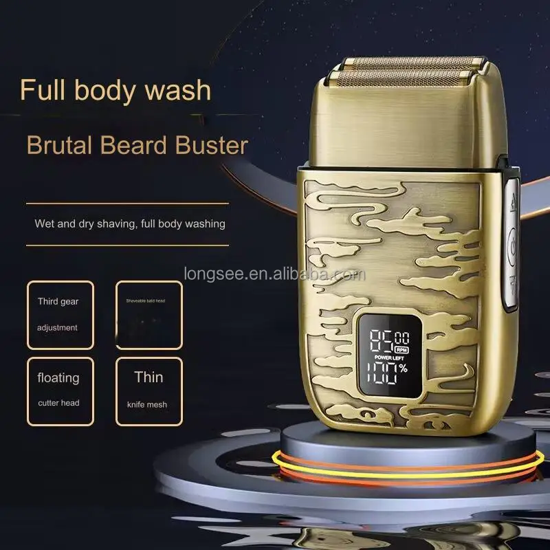 Professional Cordless Electric Foil Shaver Retro Vintage Gold Foil Design Twin Blade for Face New Trend Vintage Shaver