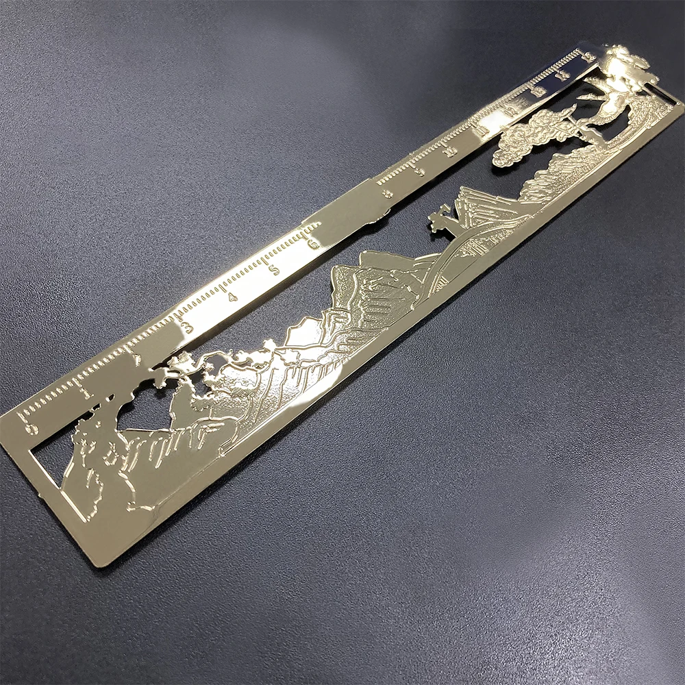 Stainless Steel Metal Hollow Drawing Template Custom Logo Gold Plated Cut Out Metal Stencil Bookmark 3d Embossed Logo