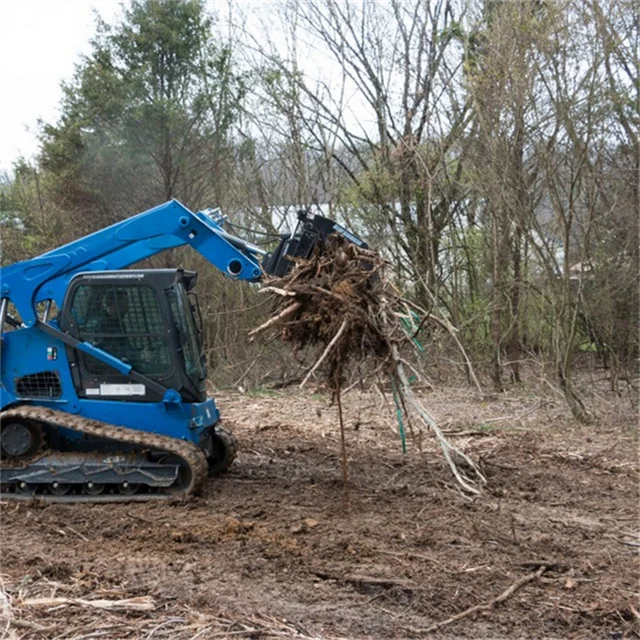 Farm tractor front end loader with log grapple