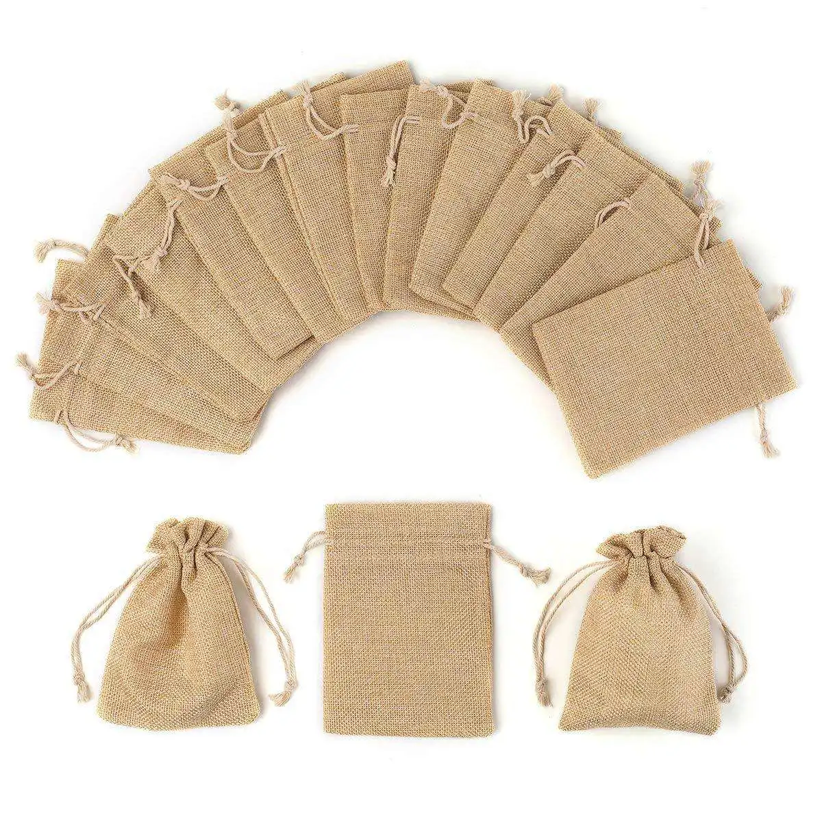 Wholesale 10 X 14 Cm Oem Custom Logo Print Small Mini Burlap Jute Drawstring Pouch Bag