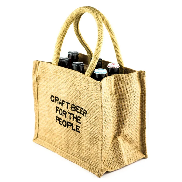 Personalized Custom Large Storage Jute Burlap gift Hand Canvas tote Shopping bag with bamboo handle