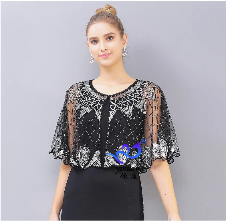 women latest  sequin mesh  bolero  lady green white red sequin wedding party  cloak  dance shawl