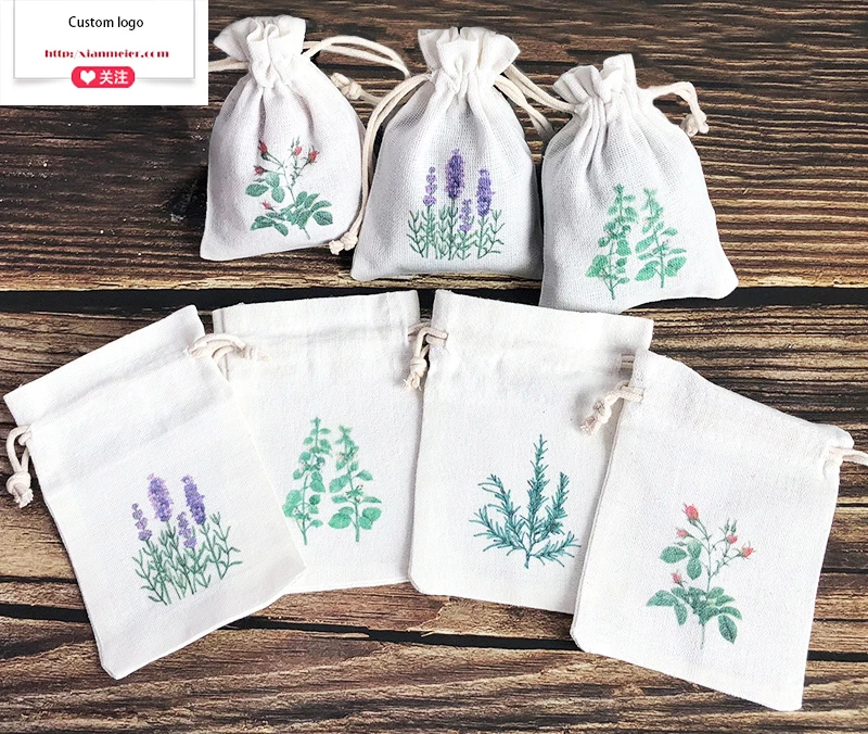 Florets Printed Drawstring Bag Linen Muslin Sachet for Multipurpose Lavender Bags for Home Supplies 4X5.5in