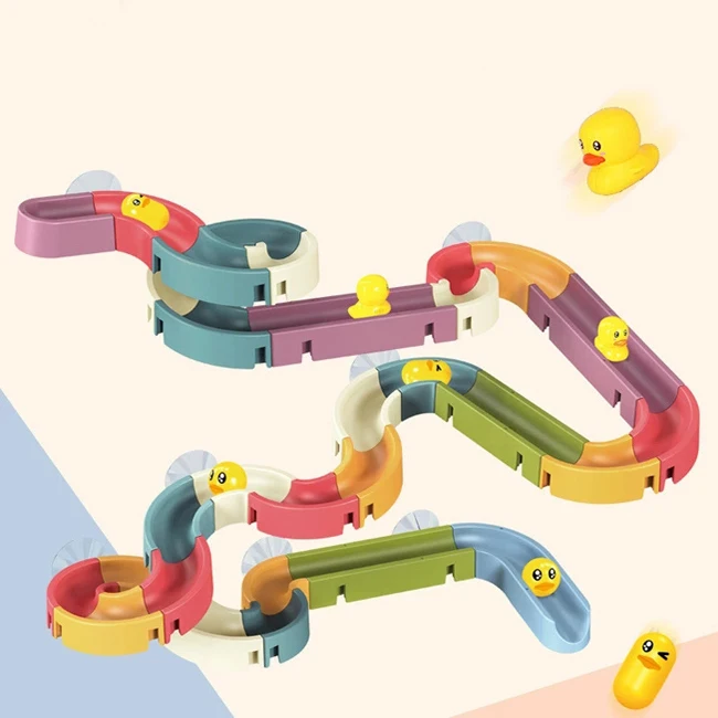 Baby bath toy assembling track game cute duck exquisite bath time toys with multi colors accessories