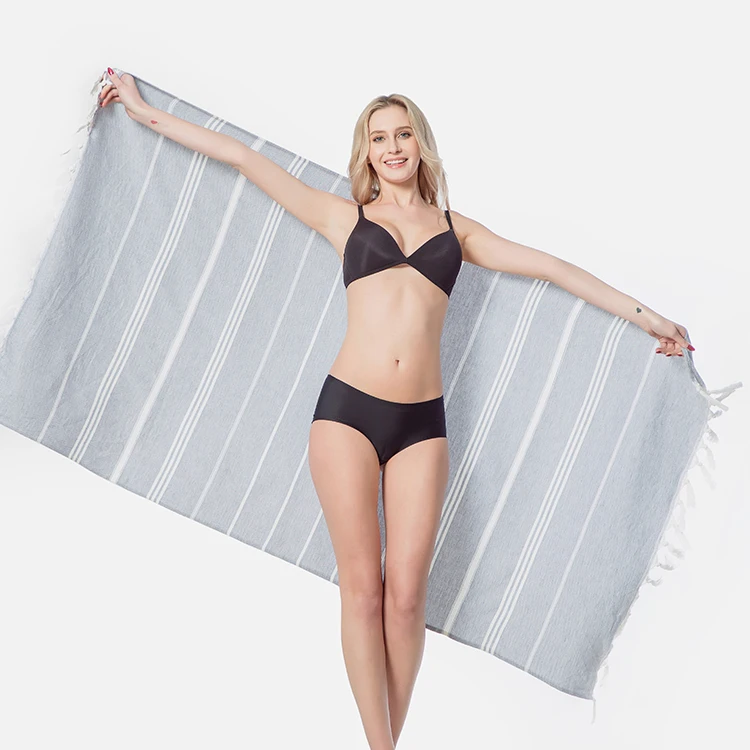 Customized Stripe Pestemal Bag Fouta Turkish Cotton Bath Beach Towel Can Be Transform To Bag High Quality Cotton Beach Towel