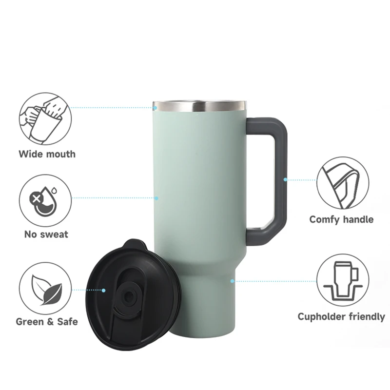 40oz Bottle with Handle Hot Coffee Mug Cup Thermal Stainless Steel Tumbler with Straws Vacuum Flask Insulated Portable Cup