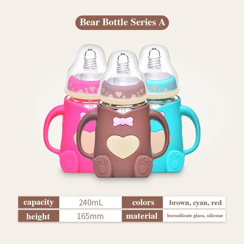 Wholesale Food Grade BPA Free Silicone Glass Feeding Unique Baby Bottle