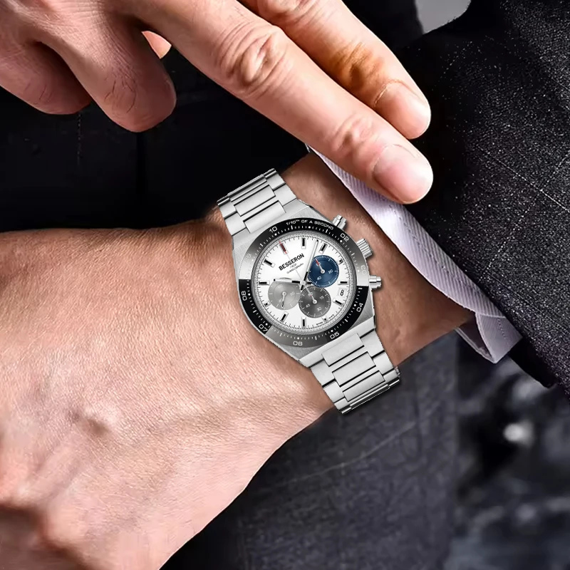 Multifunctional Three Eyes Cadran Montre Black Waterproof High-end Business chronograph Quartz Watch Japan Vd53 Movement Watch