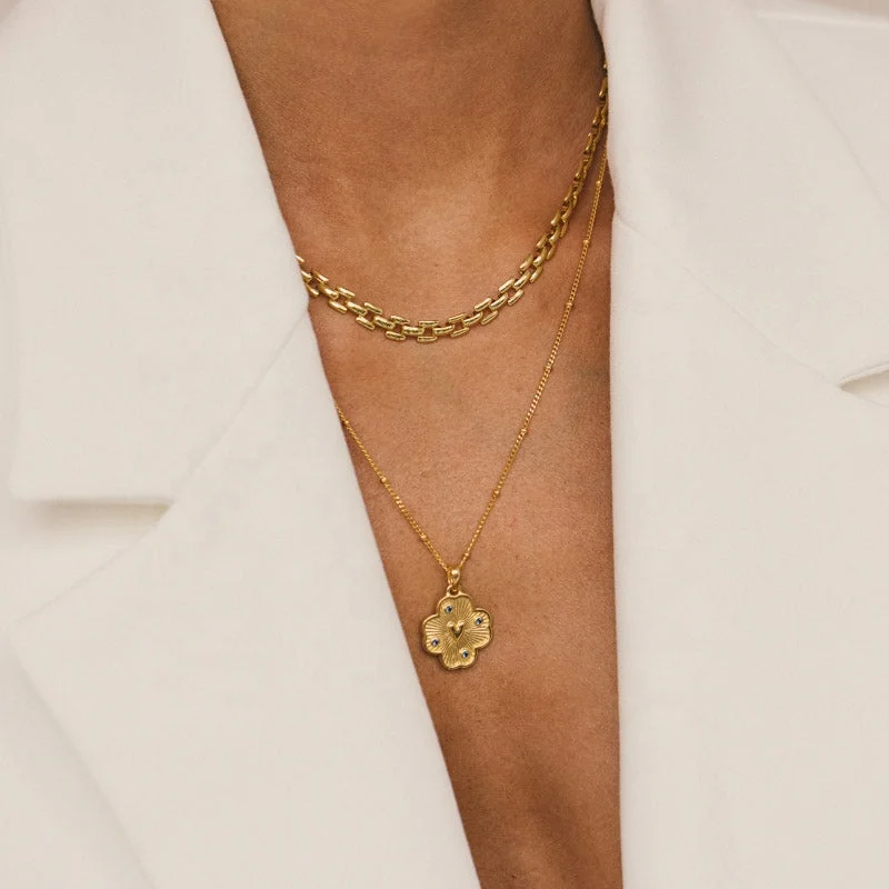 925 Sterling Silver 14K Gold Plated Fashion Fine Jewelry Vermeil Medallion Heart Four Leaf Clover Charm Pendant Necklace Women